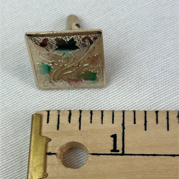 Vintage Gold Tone Square Cufflinks Leaf Design 80s 90s Nature - Picture 6 of 6
